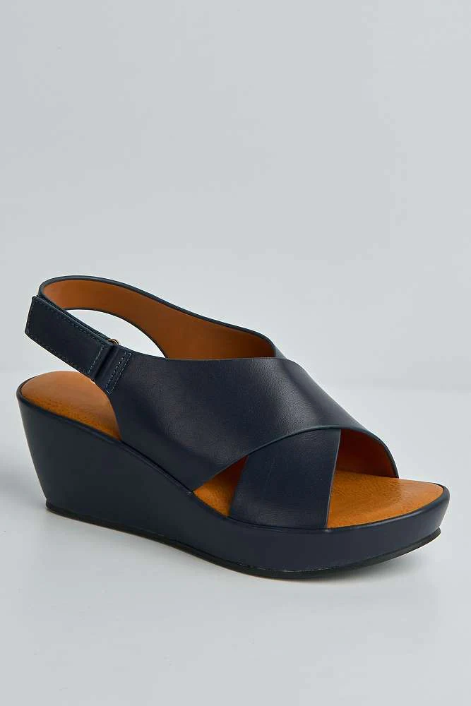 Klara Criss-Cross Straps Wedge Sandals in Navy - Image 4