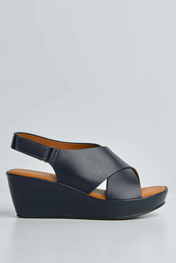 Klara Criss-Cross Straps Wedge Sandals in Navy - Image 6