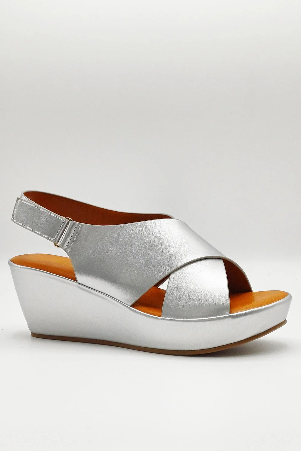 Klara Criss-Cross Straps Wedge Sandals in Silver - Image 3