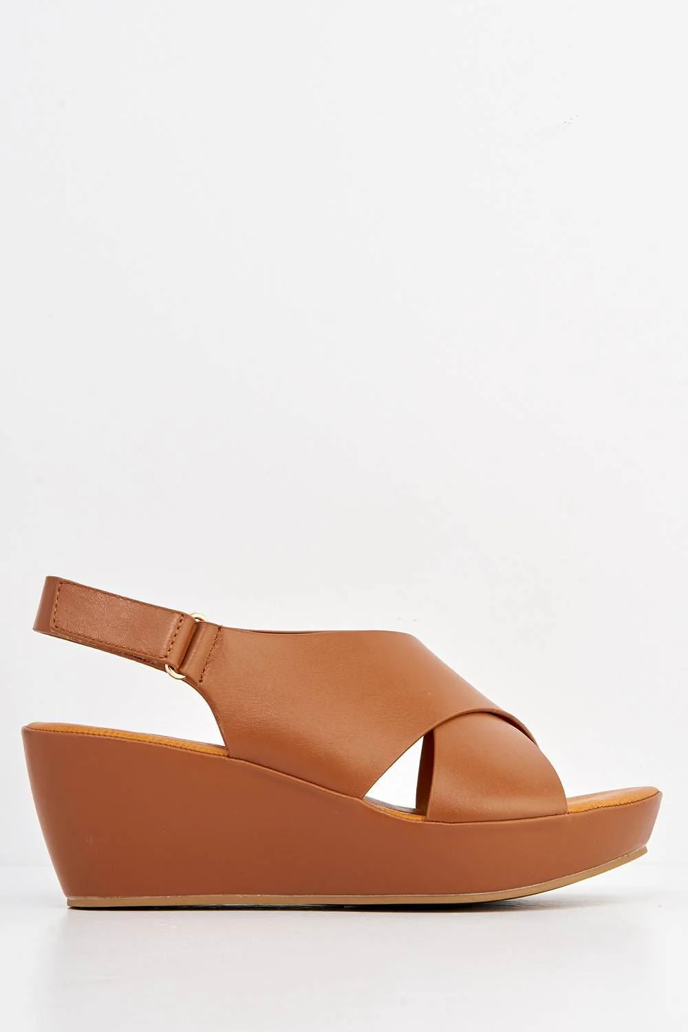 Klara Criss-Cross Straps Wedge Sandals in Tan - Image 4
