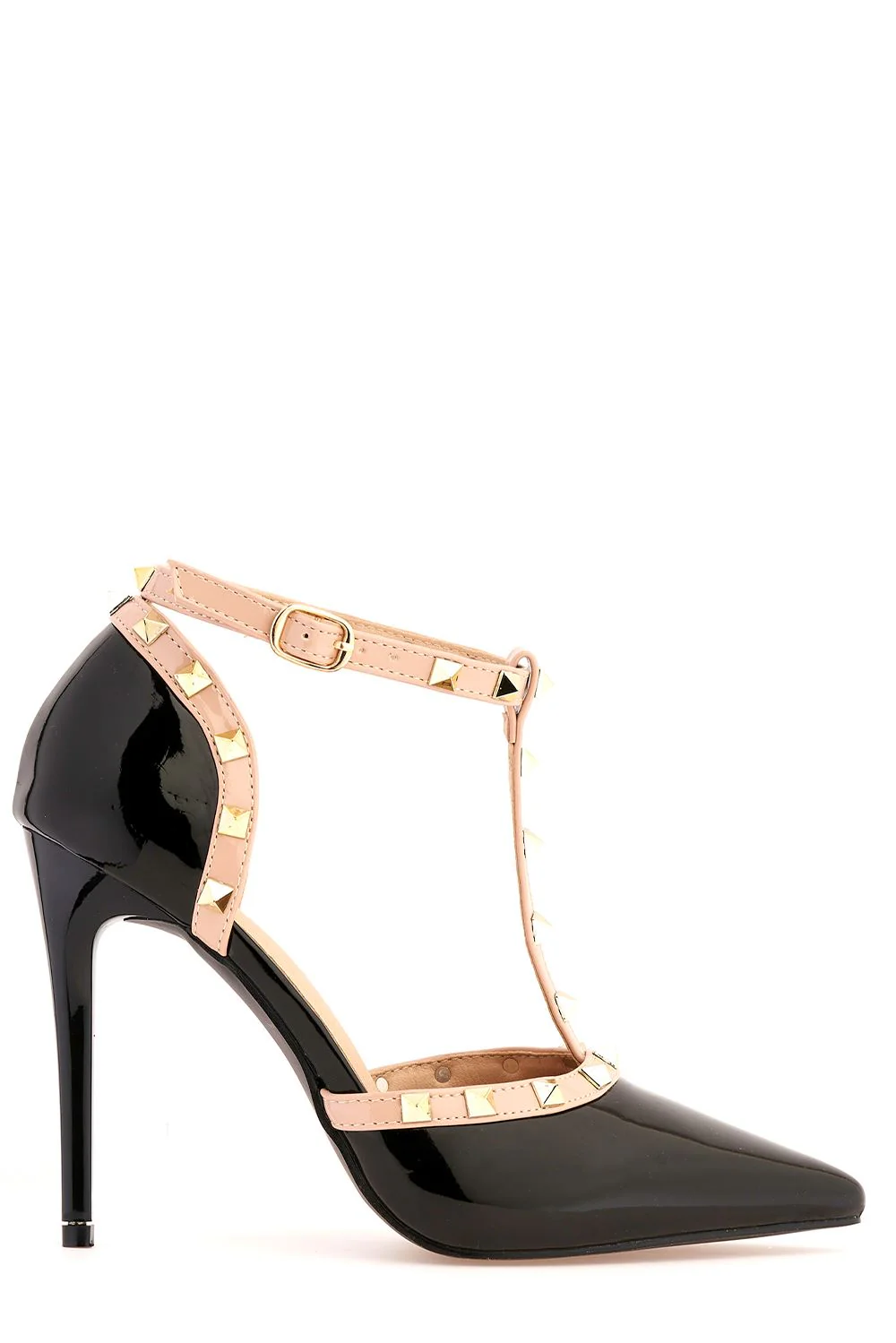 Kloss Mid Heel Studded Slingback Court Shoe in Black Patent - Image 4