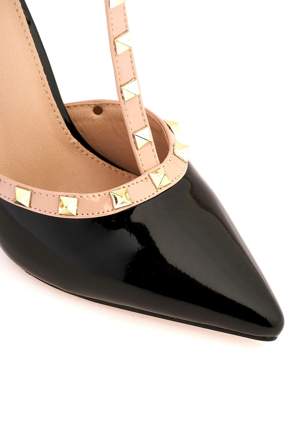 Kloss Mid Heel Studded Slingback Court Shoe in Black Patent - Image 6