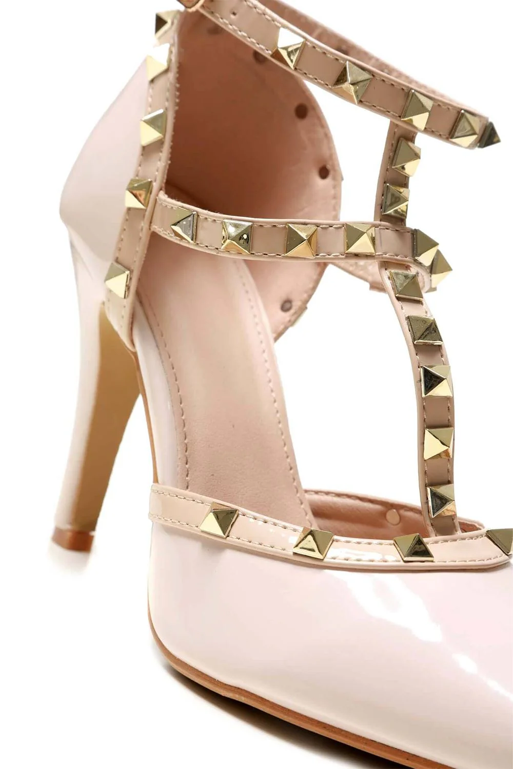 Kloss Mid Heel Studded Slingback Court Shoe in Nude Patent - Image 5