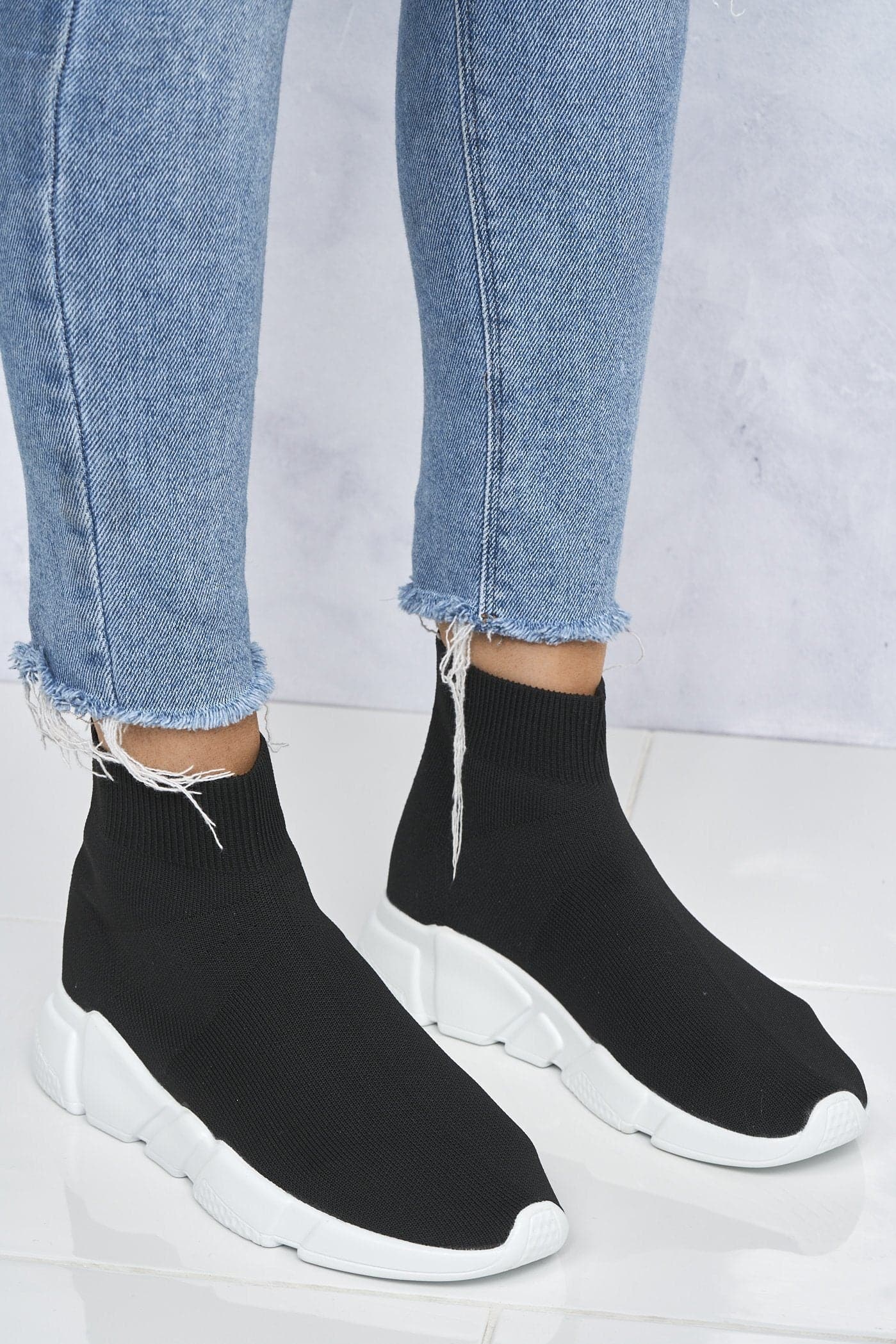 Saint Knitted Slip On Sock Boot In Black - Image 2
