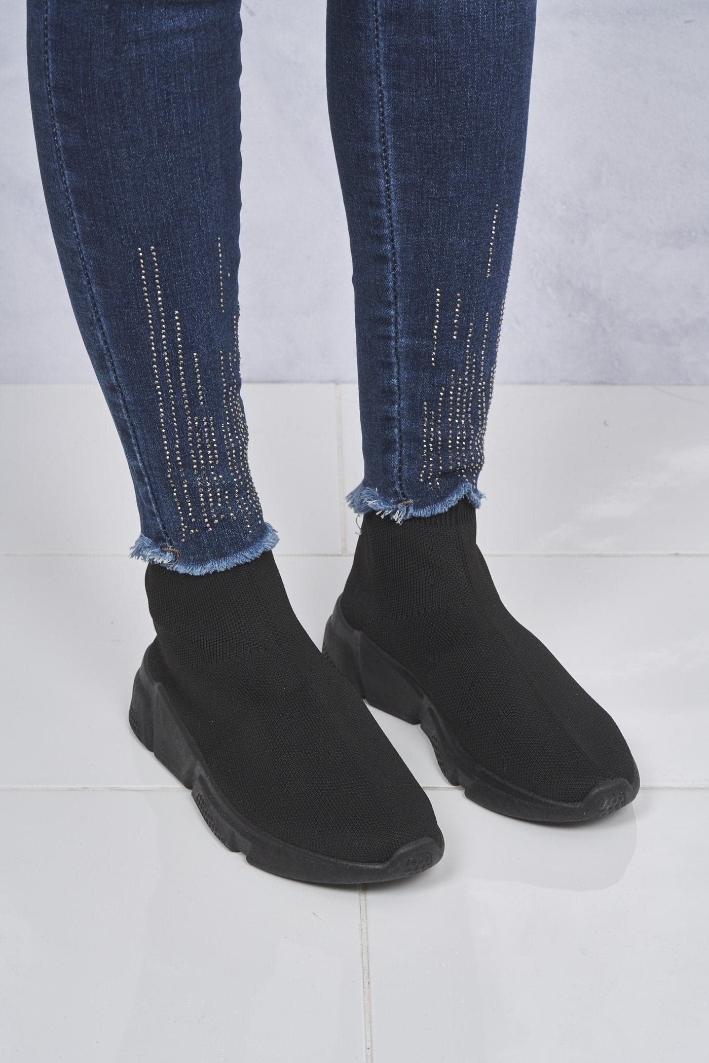 Saint Knitted Slip on Sock Boot In Black/Black Sole - Image 2