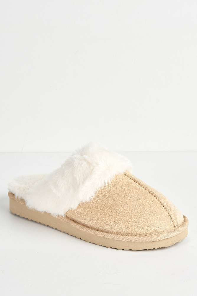 Koko Closed Toe Fluffy Slipper in Beige - Image 4