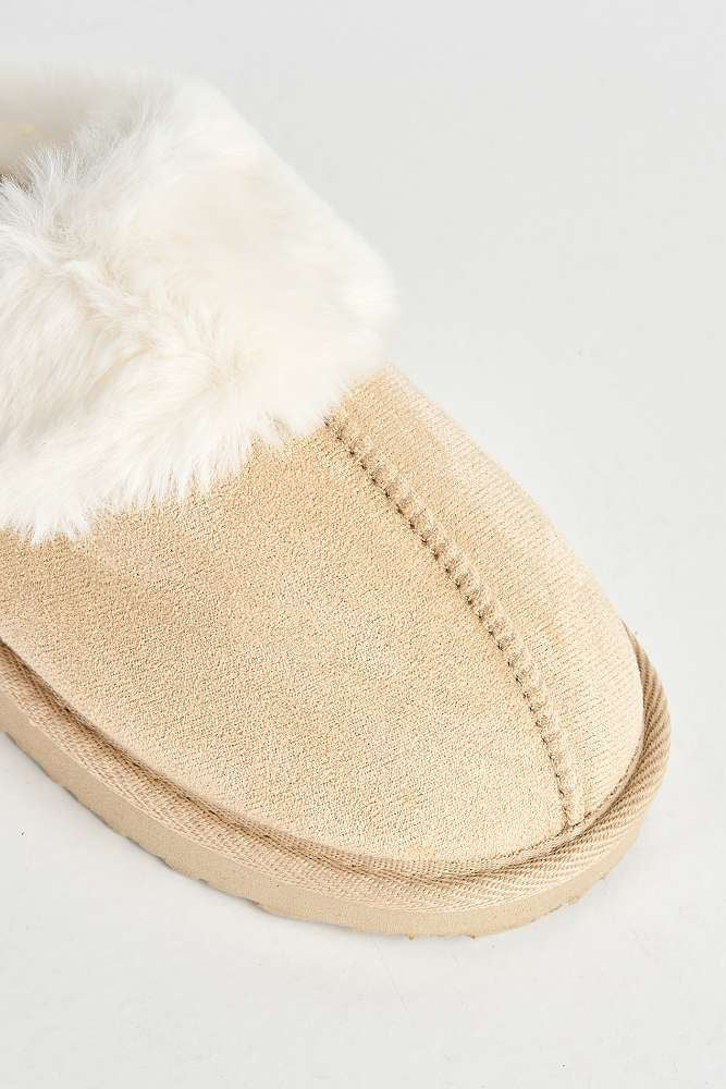 Koko Closed Toe Fluffy Slipper in Beige - Image 5