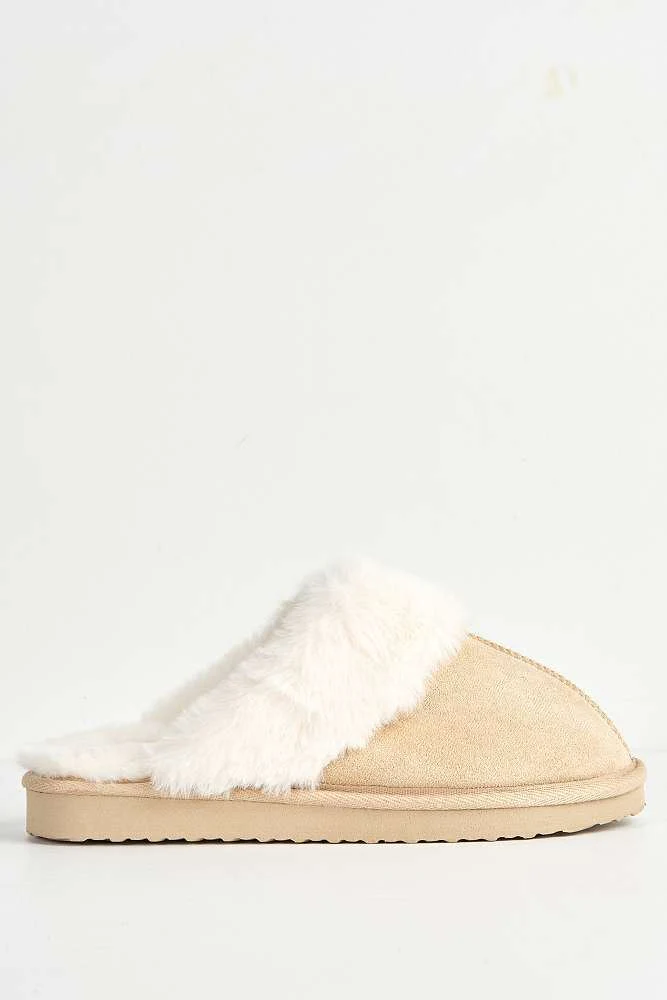Koko Closed Toe Fluffy Slipper in Beige - Image 6