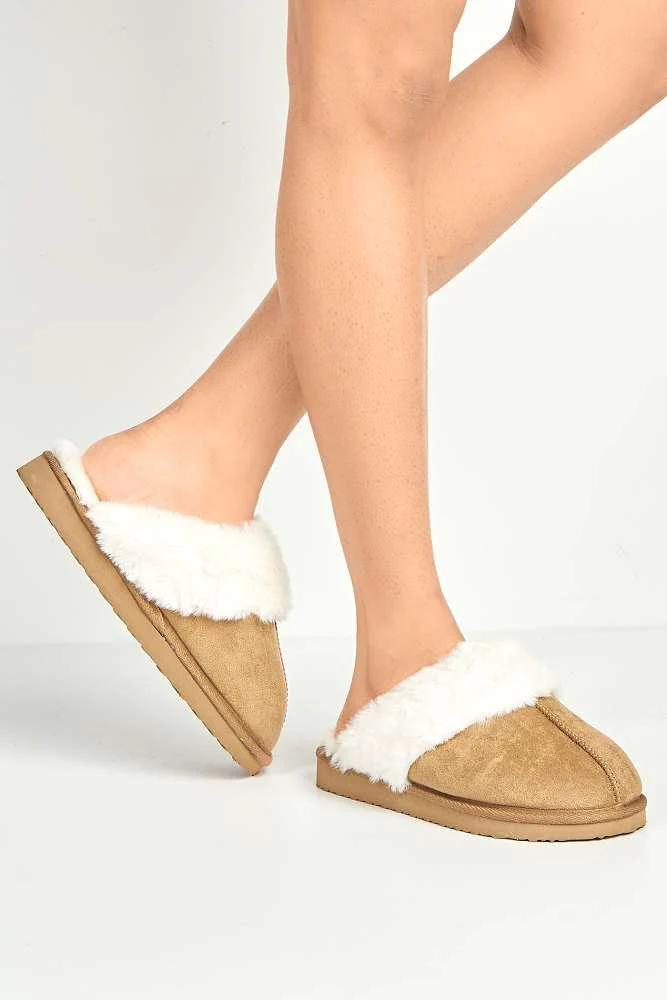 Koko Closed Toe Fluffy Slipper in Mocha - Image 2