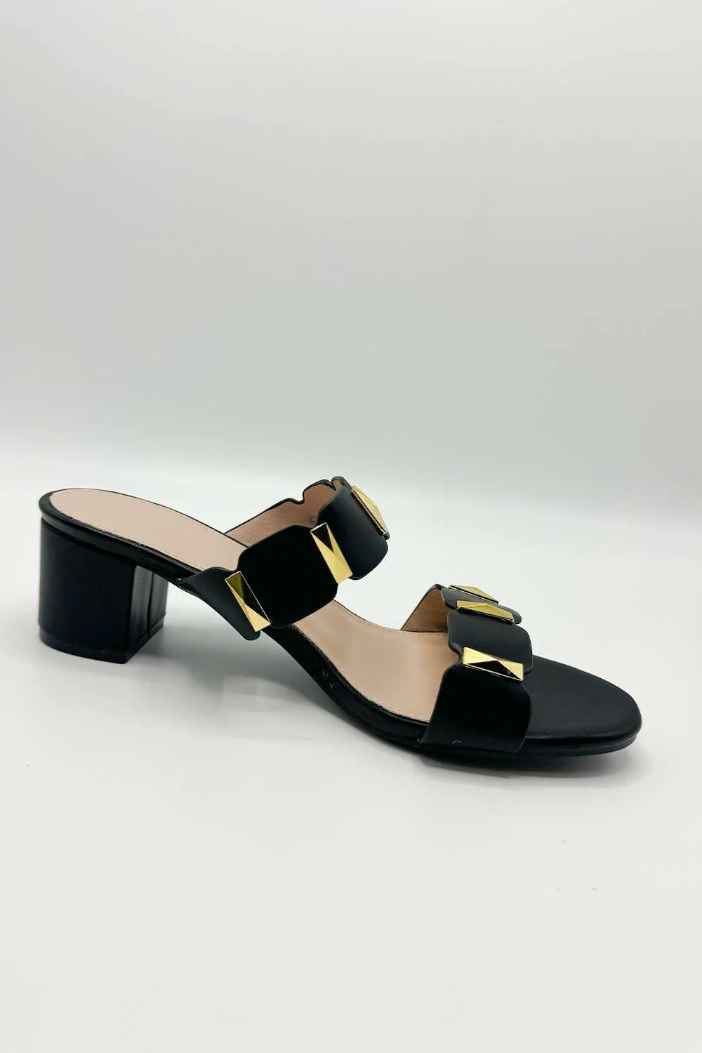 Kolee Stud Detail Block Heel Mules in Black - Image 2