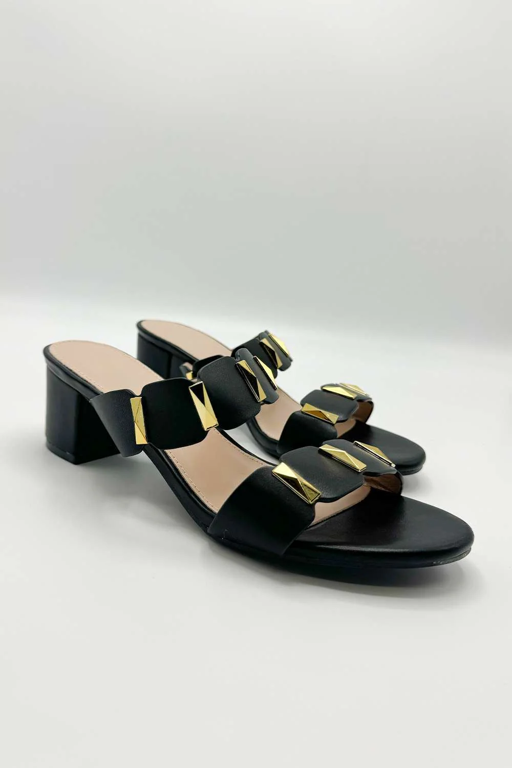 Kolee Stud Detail Block Heel Mules in Black - Image 3