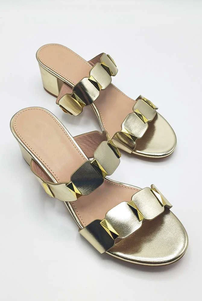 Kolee Stud Detail Block Heel Mules in Gold - Image 2