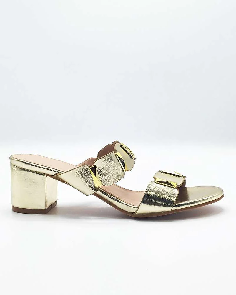Kolee Stud Detail Block Heel Mules in Gold - Image 4