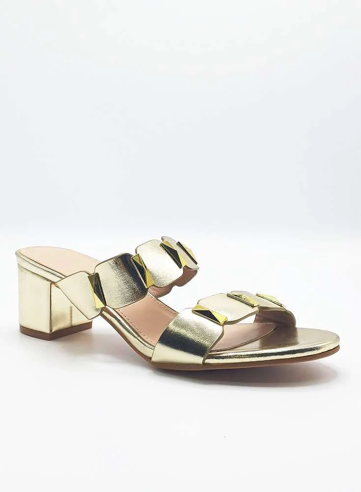 Kolee Stud Detail Block Heel Mules in Gold - Image 5