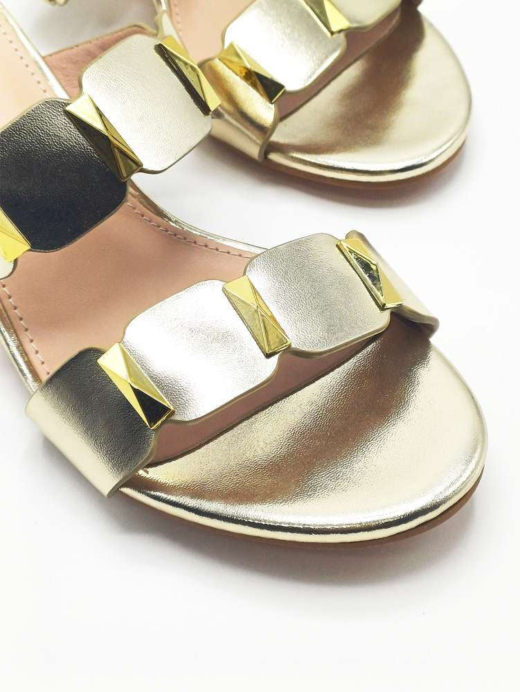 Kolee Stud Detail Block Heel Mules in Gold - Image 6