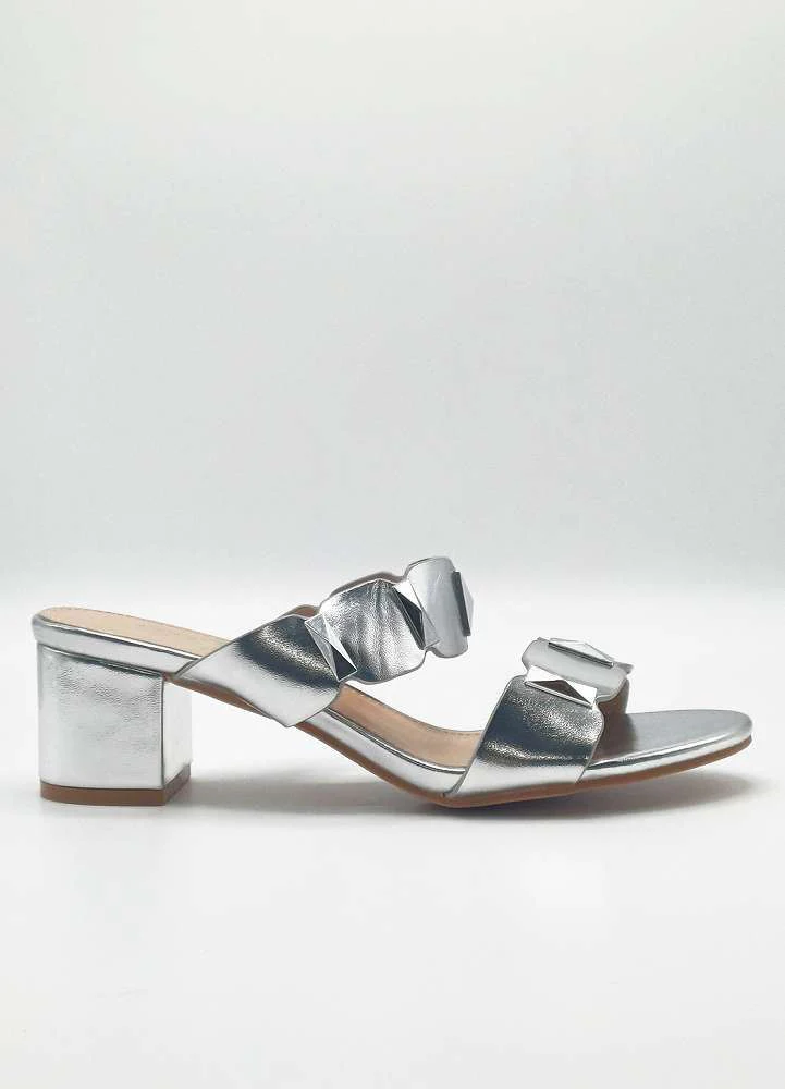 Kolee Stud Detail Block Heel Mules in Silver - Image 4