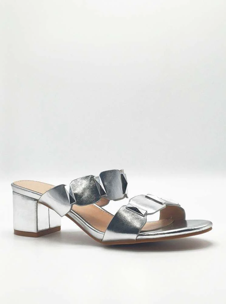 Kolee Stud Detail Block Heel Mules in Silver - Image 5