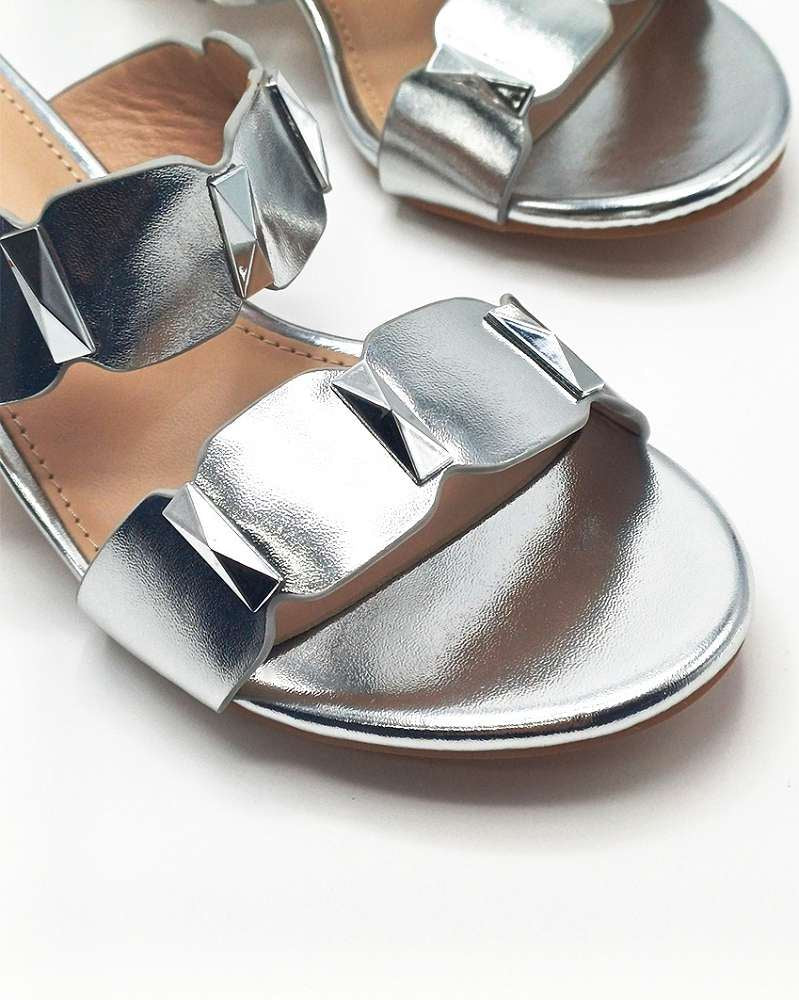 Kolee Stud Detail Block Heel Mules in Silver - Image 6