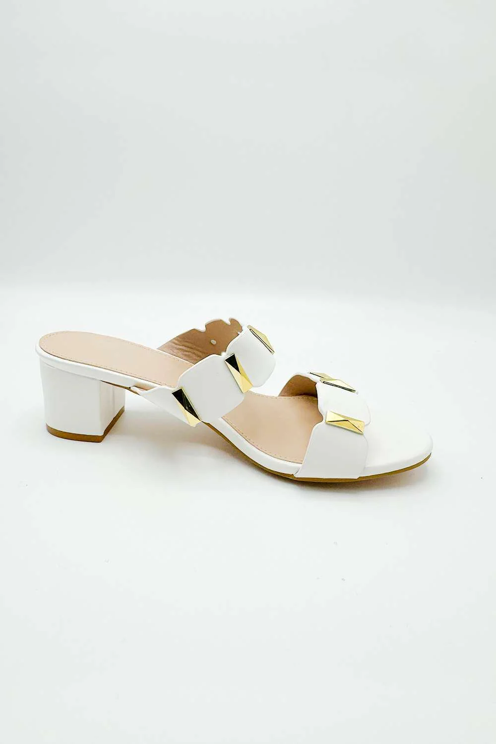 Kolee Stud Detail Block Heel Mules in White - Image 2