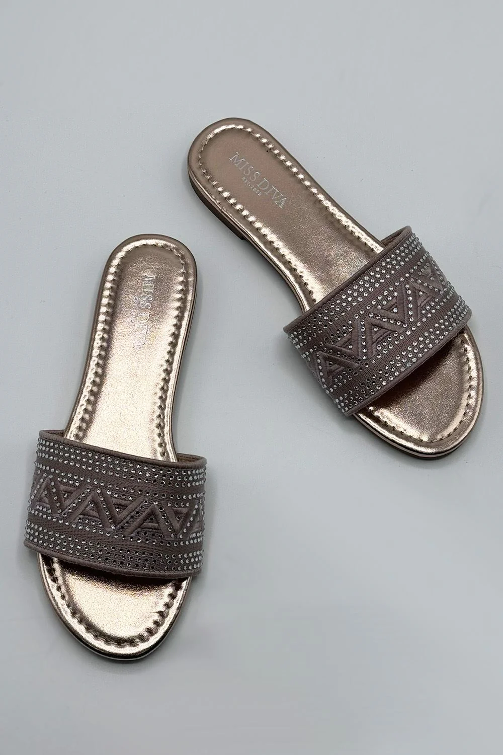 Kree Diamante Patterned Sliders in Rose Gold - Image 2