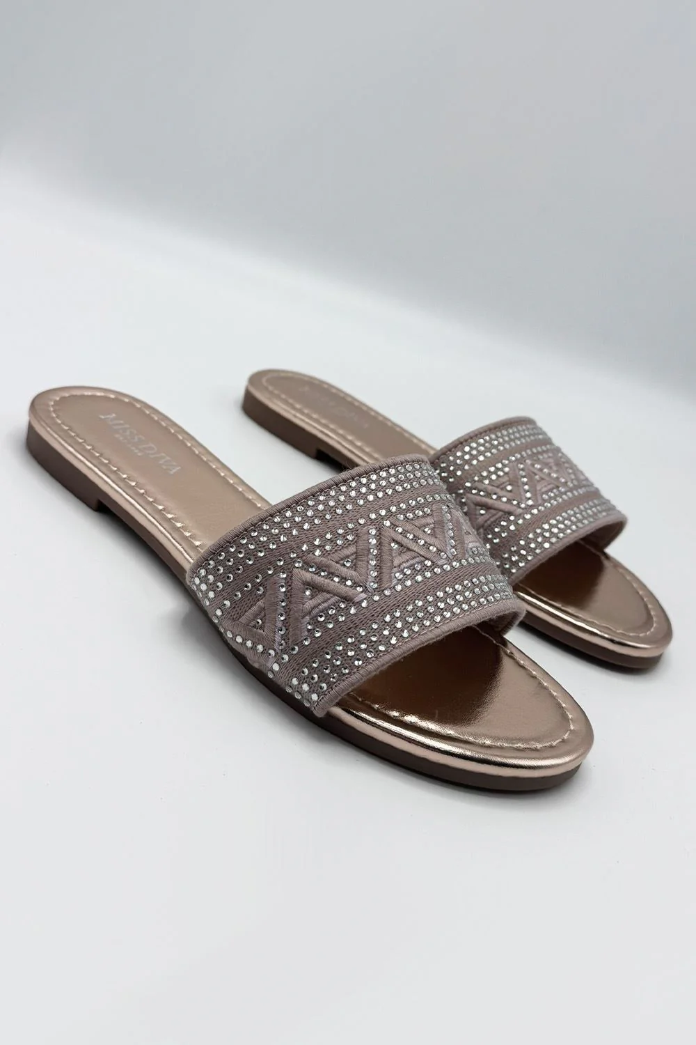 Kree Diamante Patterned Sliders in Rose Gold - Image 3