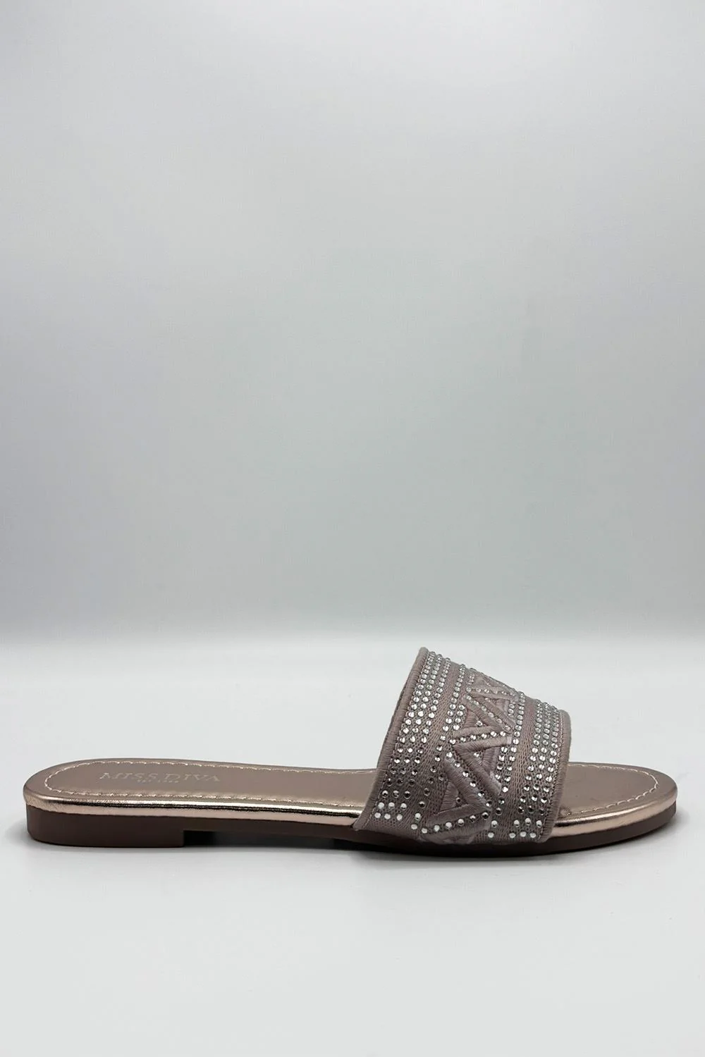 Kree Diamante Patterned Sliders in Rose Gold - Image 4