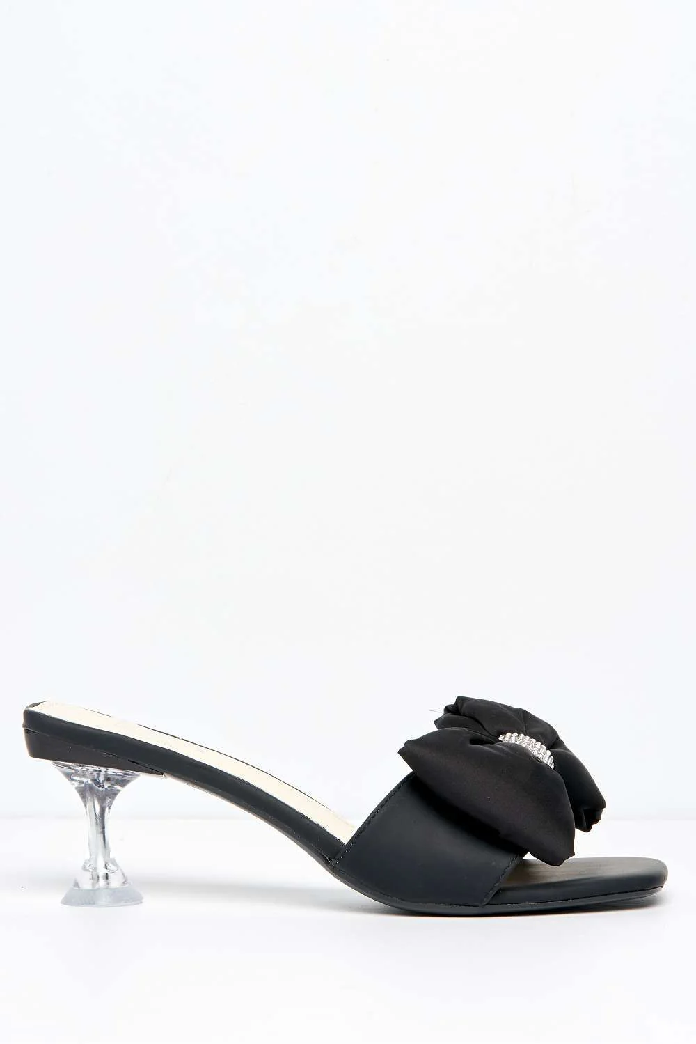 Kyra Bow Detail Low Perspex Heel Mules in Black - Image 5