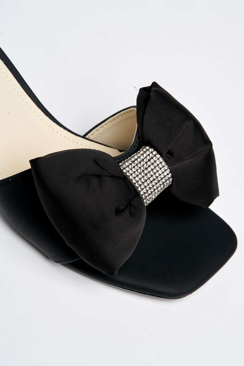 Kyra Bow Detail Low Perspex Heel Mules in Black - Image 6