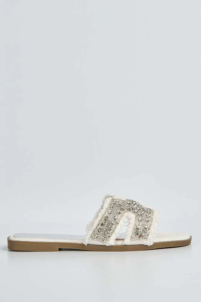 Ladan H Diamante Embellished Frey Band Sliders in White - Image 6