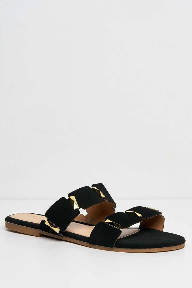 Laila Studded Strap Sliders in Black - Image 4
