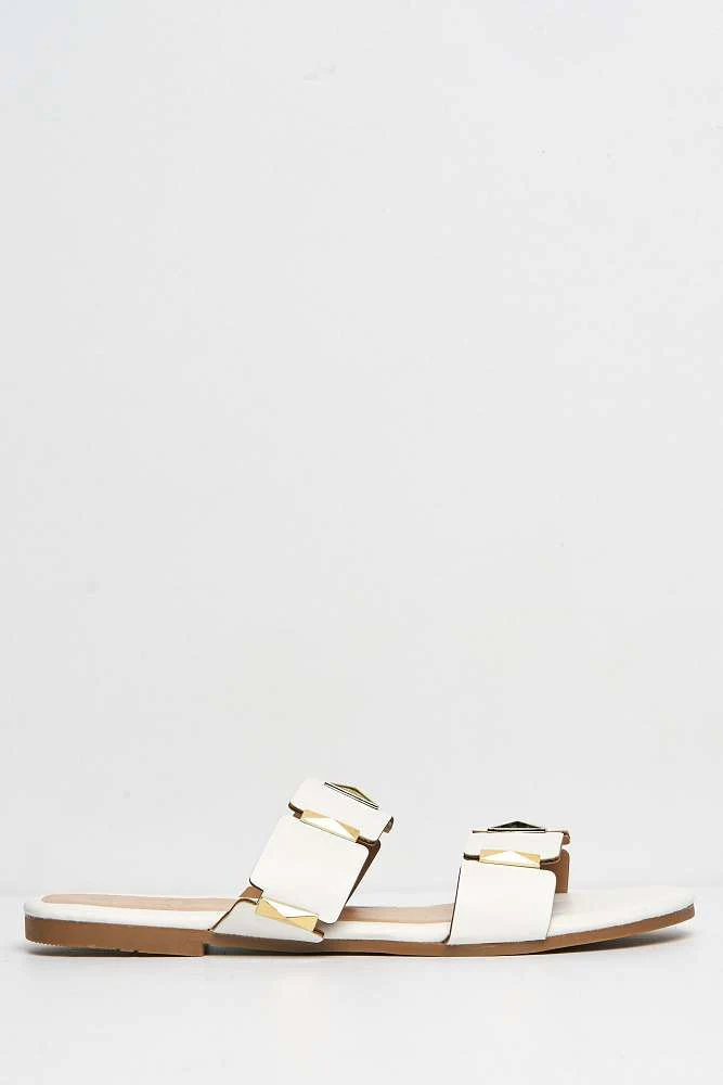 Laila Studded Strap Sliders in White - Image 5