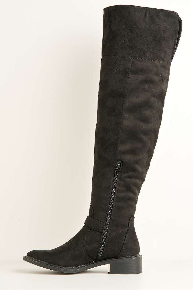 Lanae Low Heel Buckle Knee High Boots in Black - Image 5