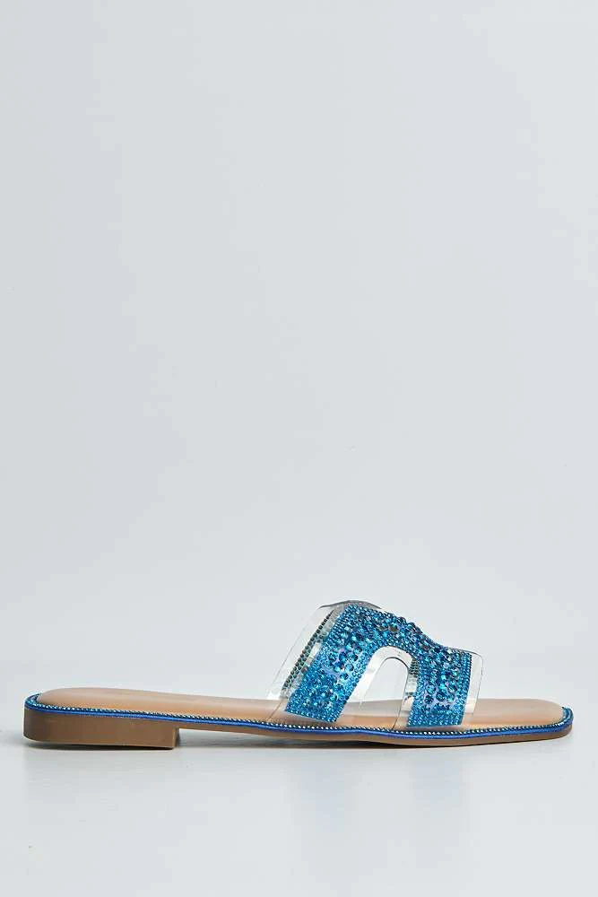 Laria Perspex Diamante Cut Out Sliders in Blue - Image 6