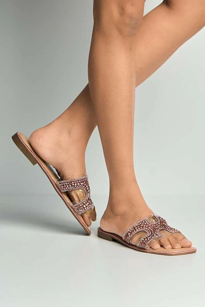 Laria Perspex Diamante Cut Out Sliders in Pink