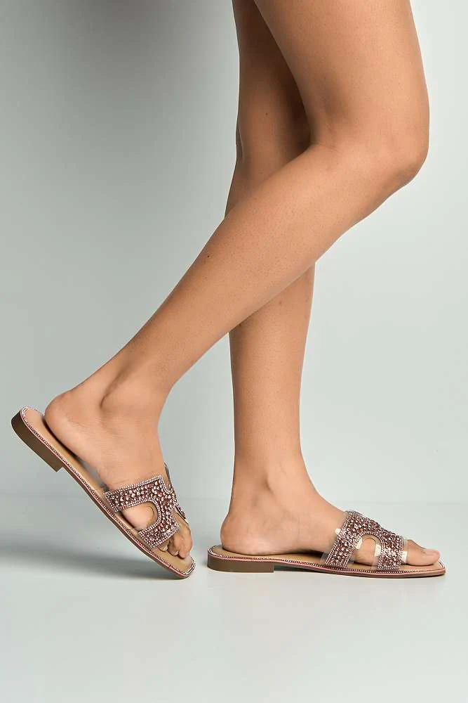 Laria Perspex Diamante Cut Out Sliders in Pink - Image 3