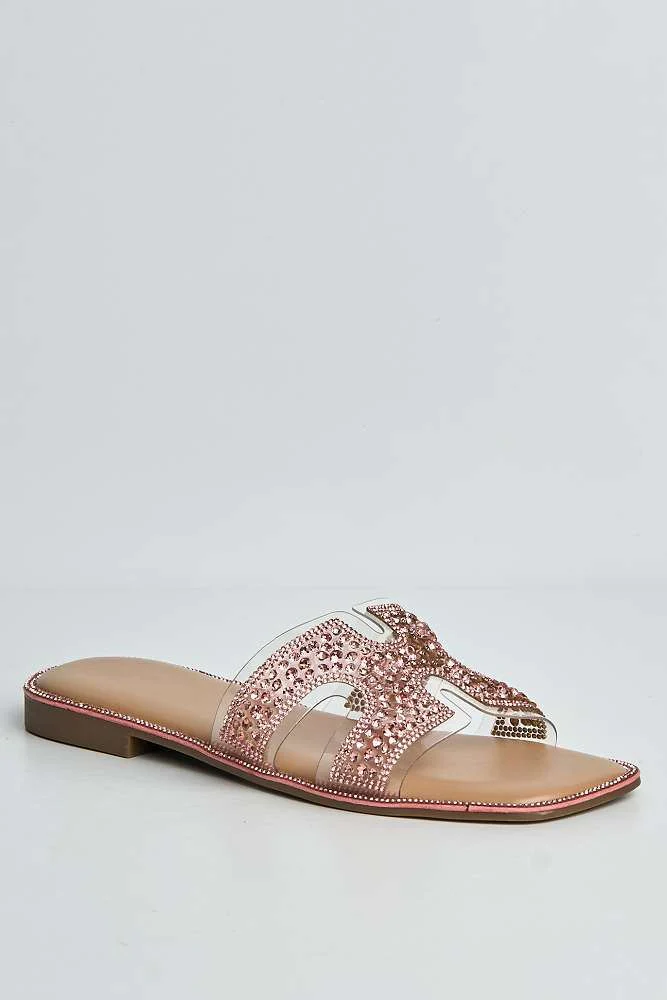 Laria Perspex Diamante Cut Out Sliders in Pink - Image 4