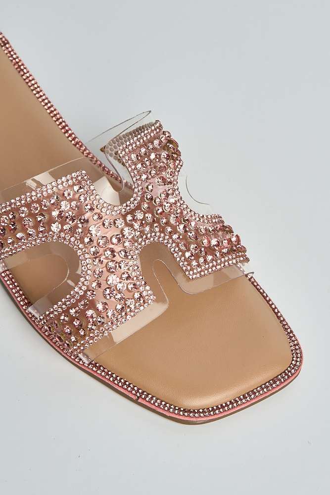 Laria Perspex Diamante Cut Out Sliders in Pink - Image 5