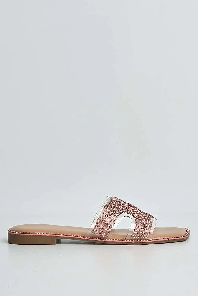 Laria Perspex Diamante Cut Out Sliders in Pink - Image 6