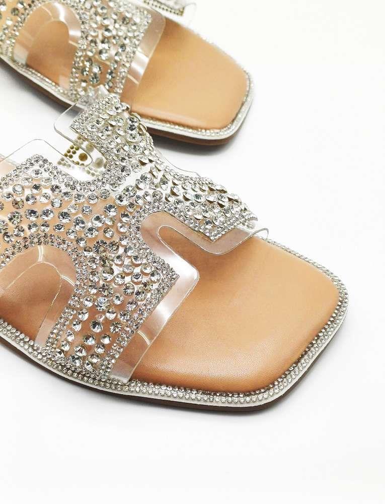 Laria Perspex Diamante Cut Out Sliders in Silver - Image 7