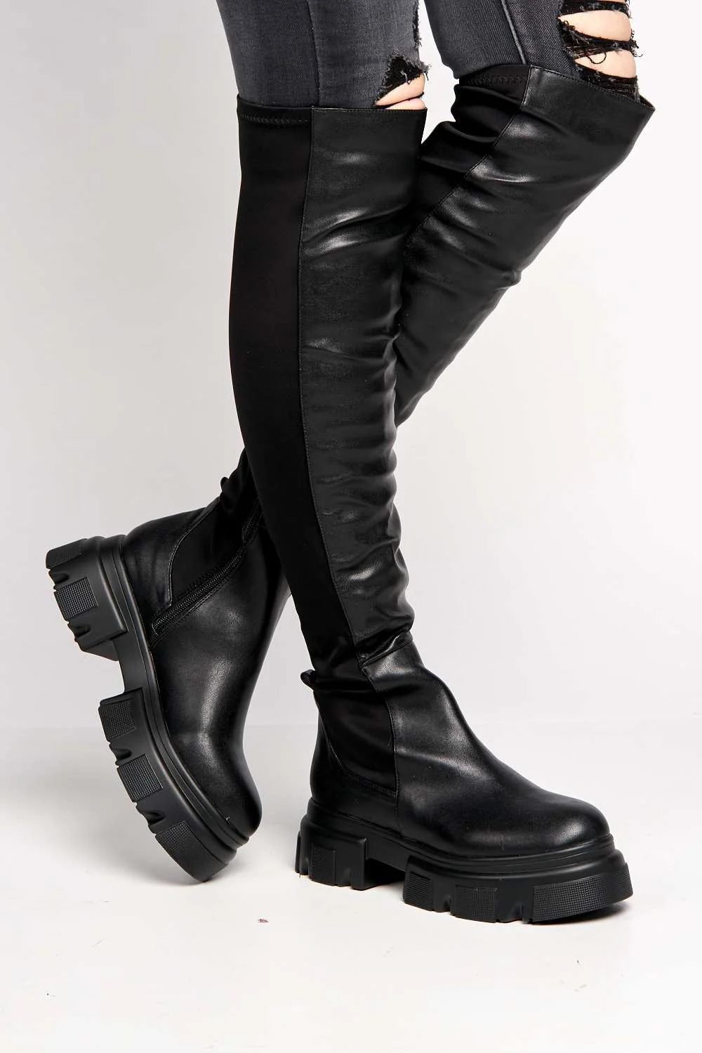 Laurrice Chunky Sole Knee High Boots in Black