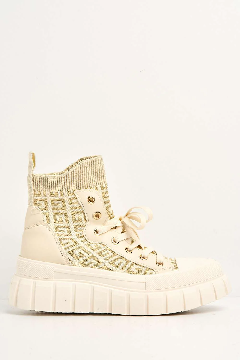 Laverne Chunky Sole Patterned Lace-up Boots in Beige - Image 4