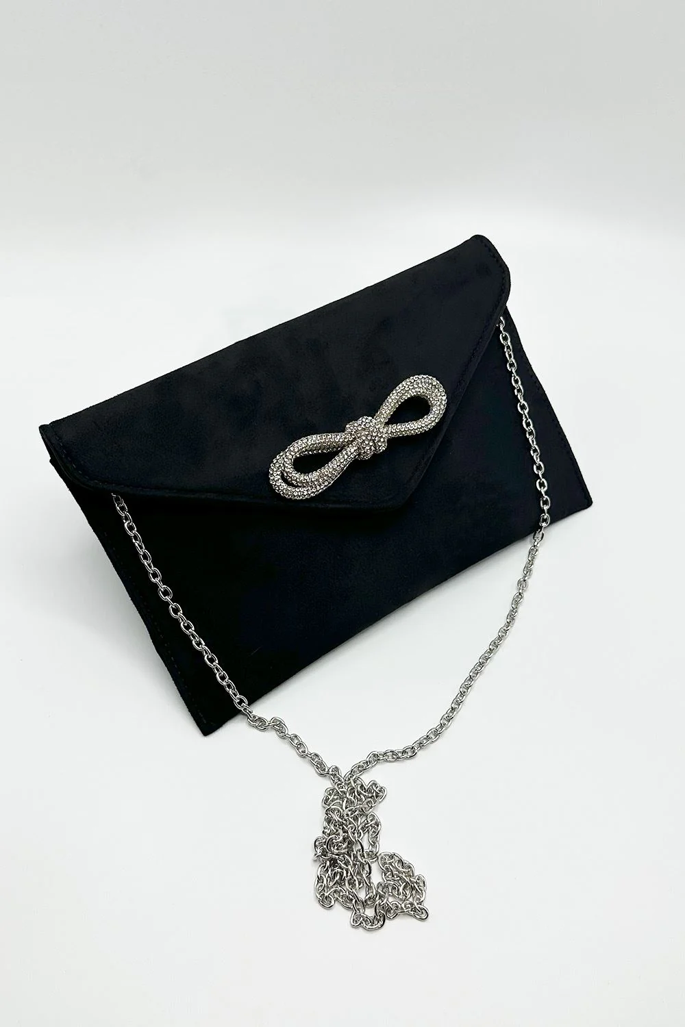 Leego Diamante Bow Detail Envelope Bag in Black - Image 2