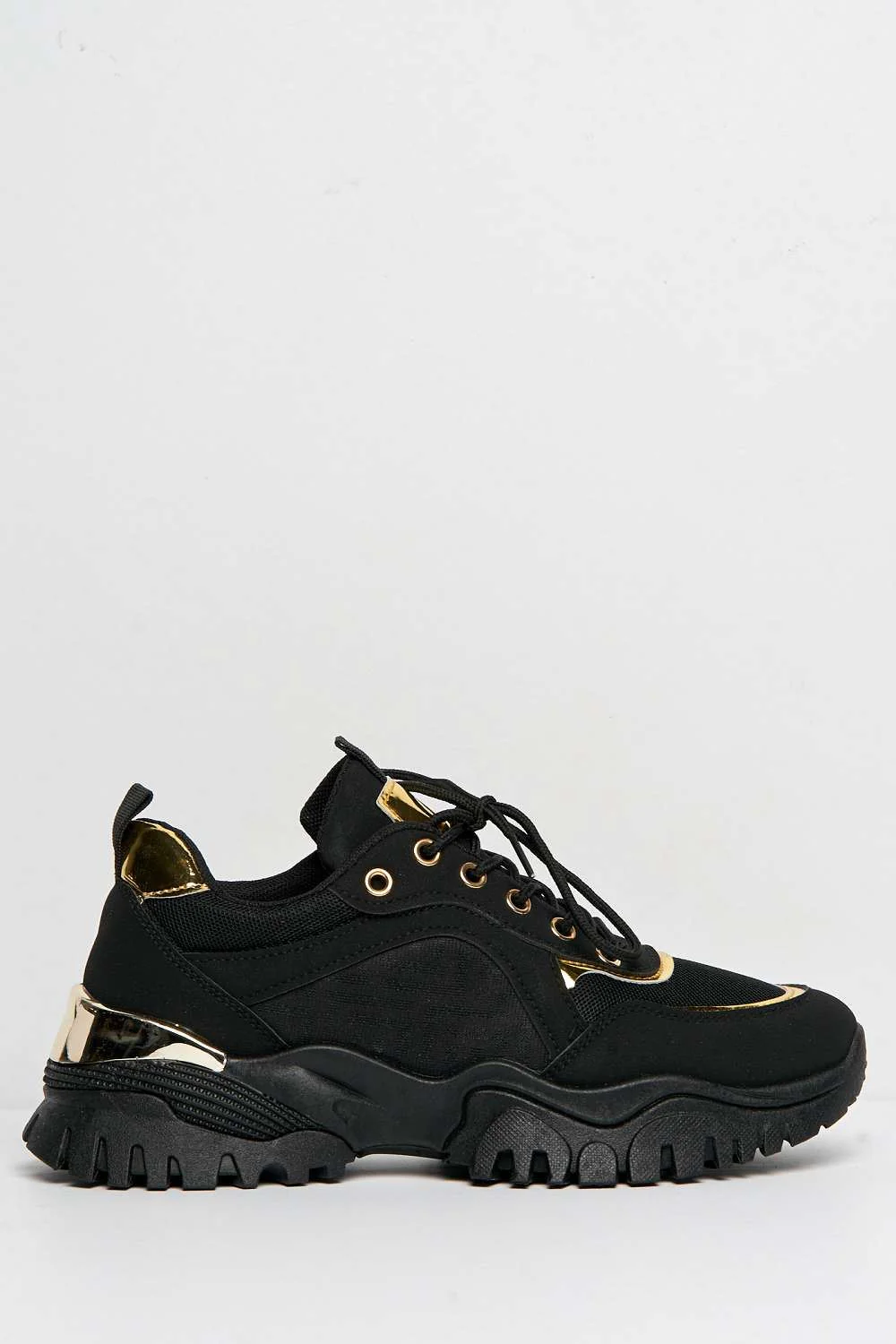 Leena Metallic Trim Chunky Sole Lace Up Trainers in Black - Image 5