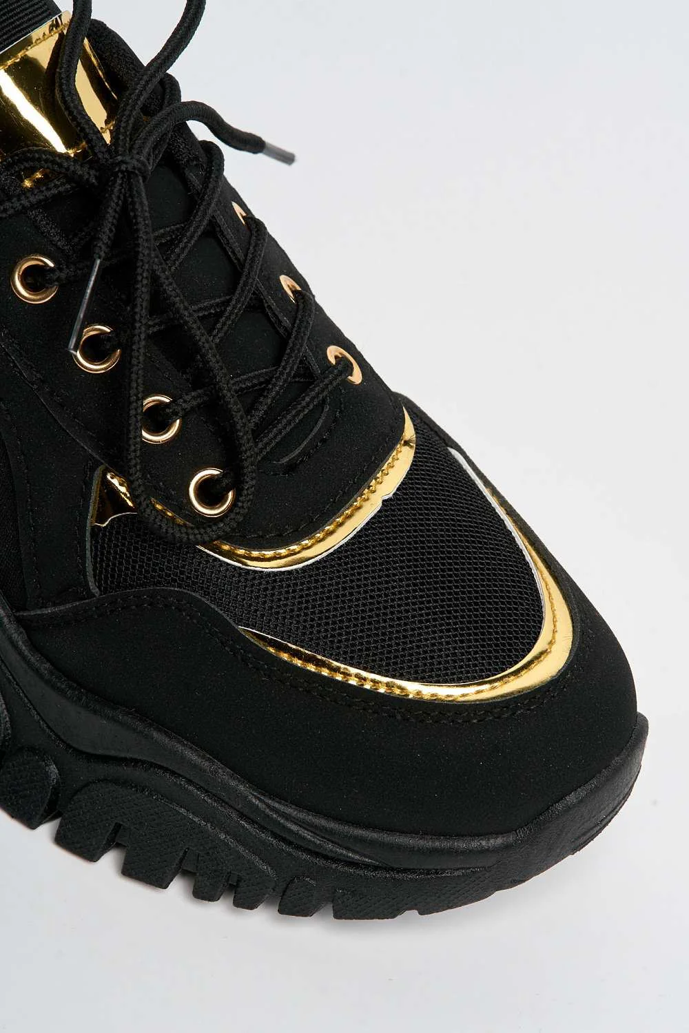 Leena Metallic Trim Chunky Sole Lace Up Trainers in Black - Image 6