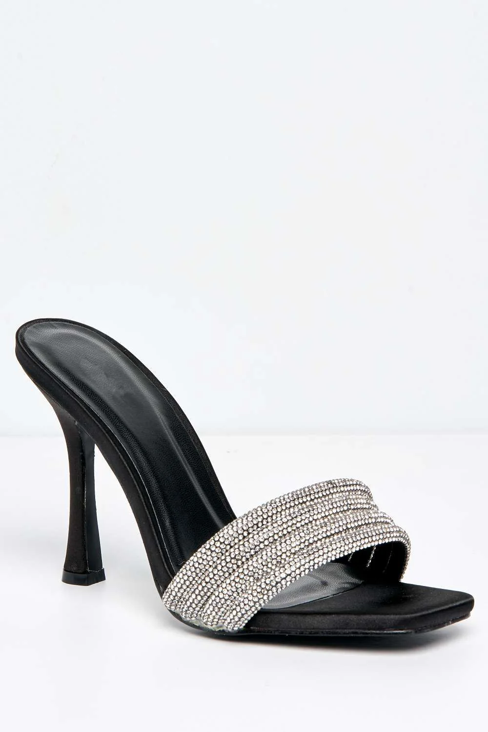 Leevia Diamante Embellished Heeled Mules in Black - Image 4