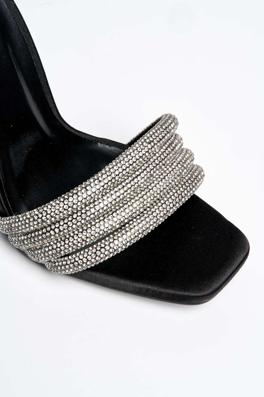 Leevia Diamante Embellished Heeled Mules in Black - Image 6