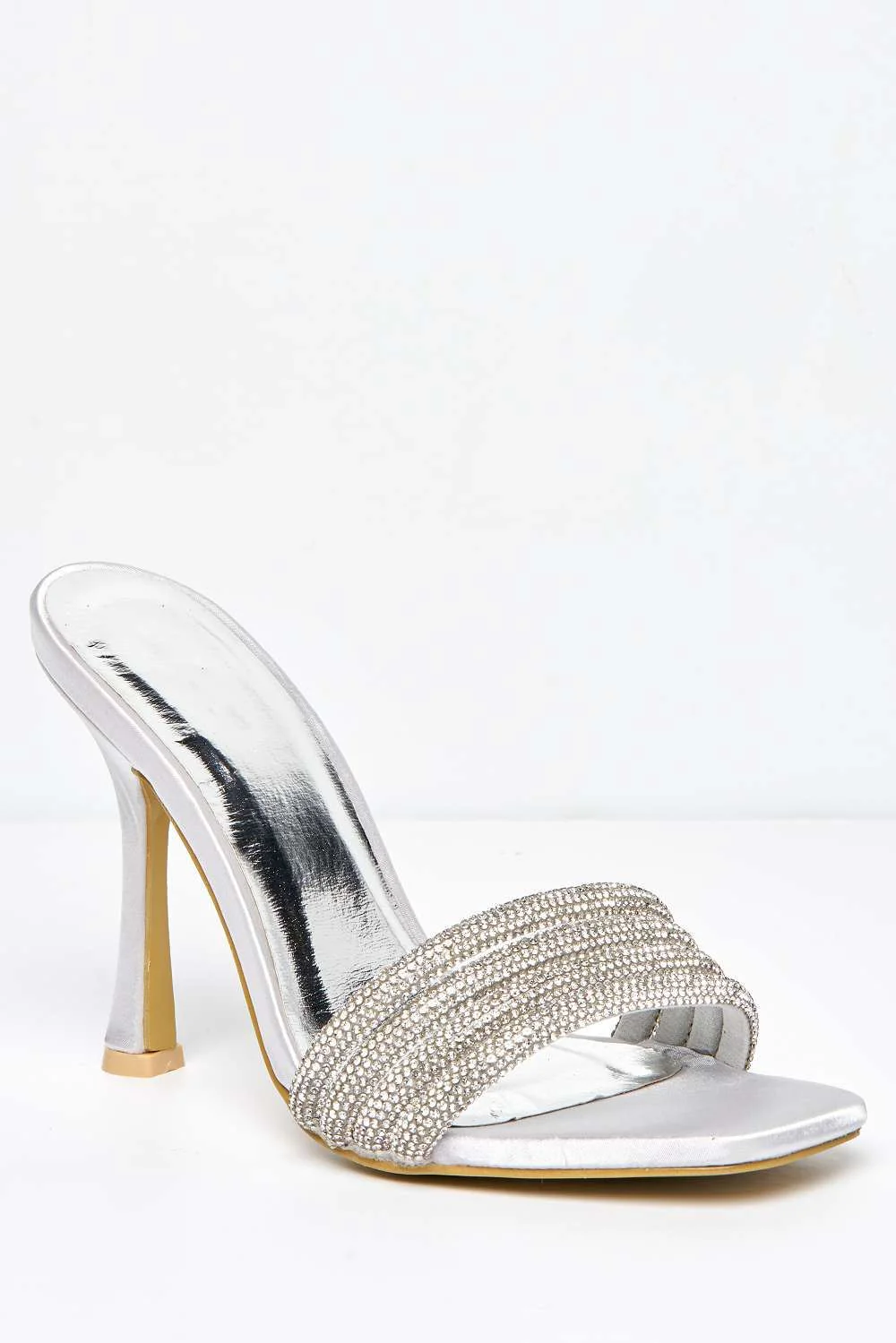 Leevia Diamante Embellished Heeled Mules in Silver - Image 4