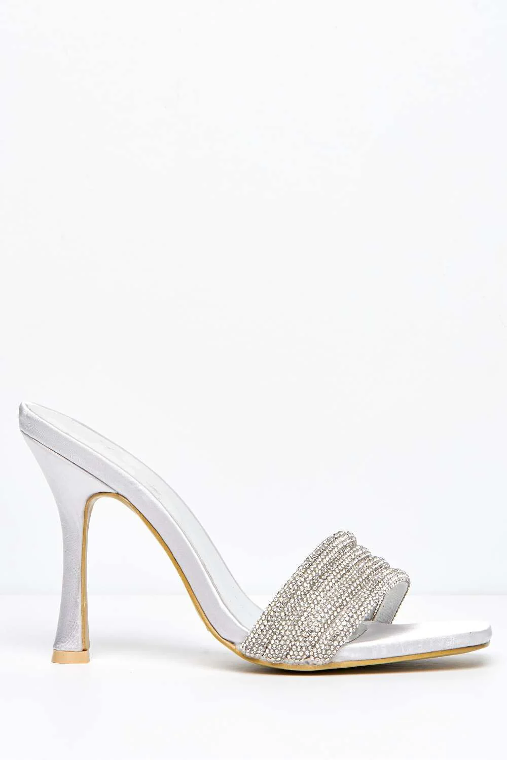 Leevia Diamante Embellished Heeled Mules in Silver - Image 5