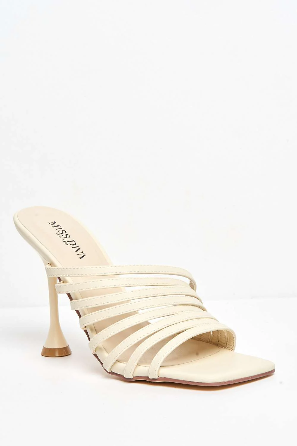 Leeza Square Toe Heeled Mules in Beige Matt - Image 4