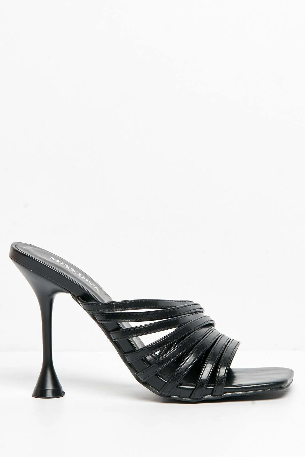 Leeza Square Toe Heeled Mules in Black Matt - Image 5